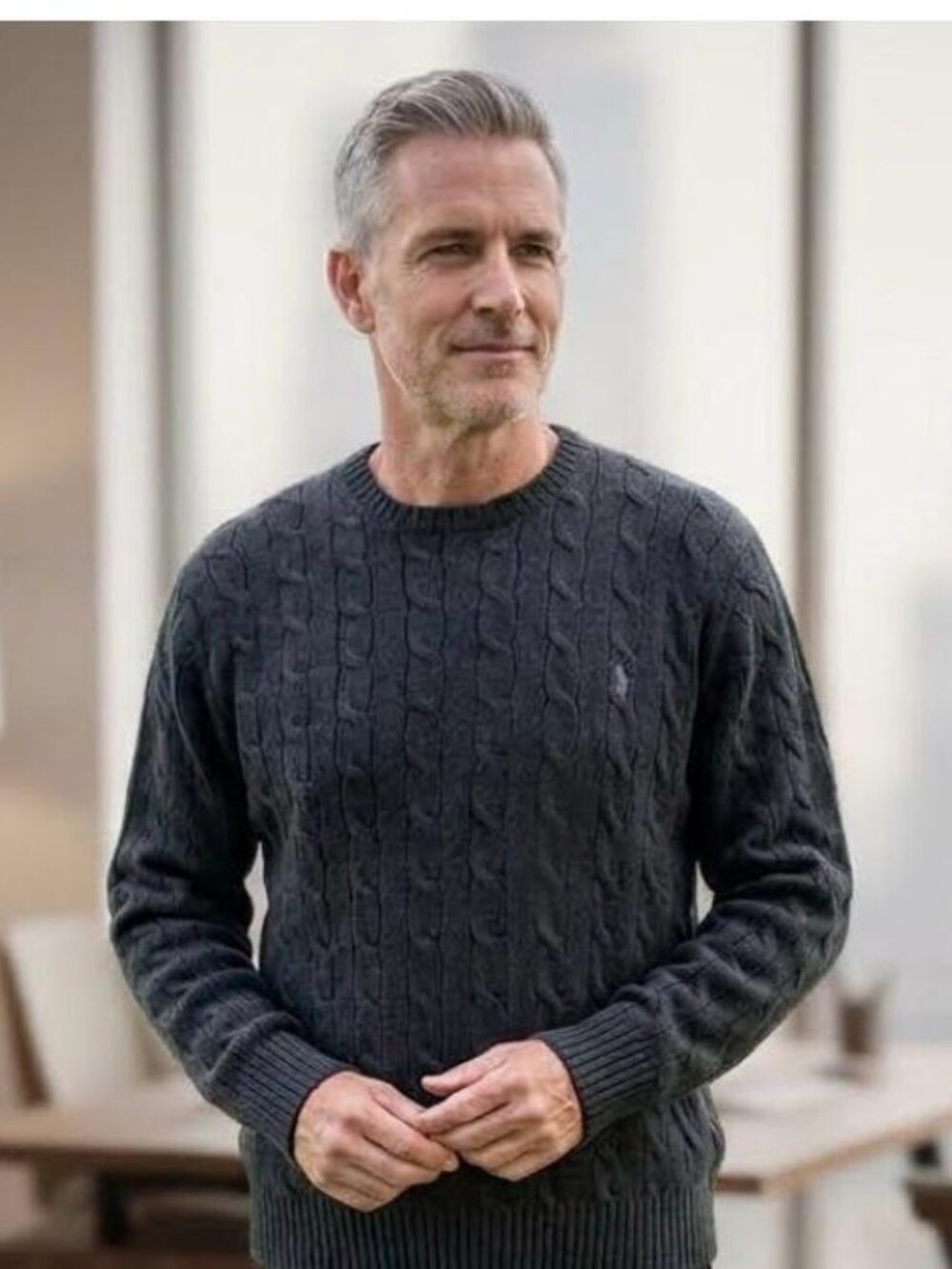 Polo Ralph Lauren Men’s Cable-Knit Sweater Cotton100 % XLGray Heather – NWT